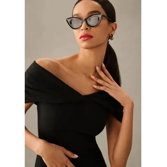 NEW Anthropologie Maeve Off-The-Shoulder Twist Midi Dress Black - Picture 2 of 2